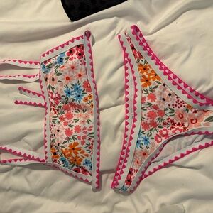 Floral Bikini Set with Pink Trim